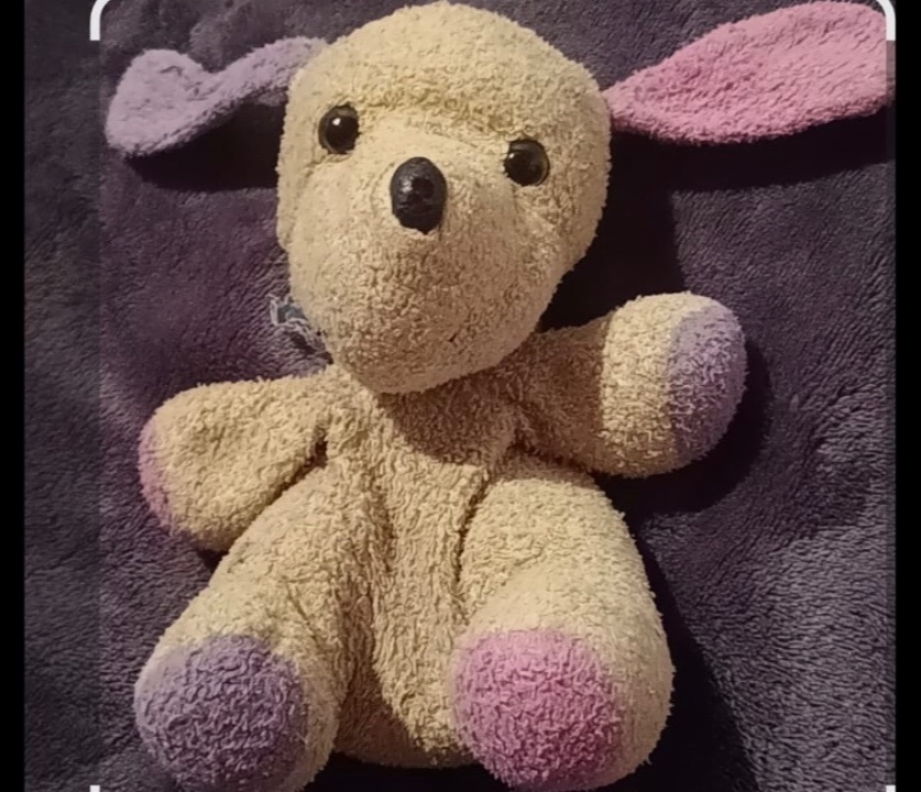 doudou chien Maxita jaune rose violet