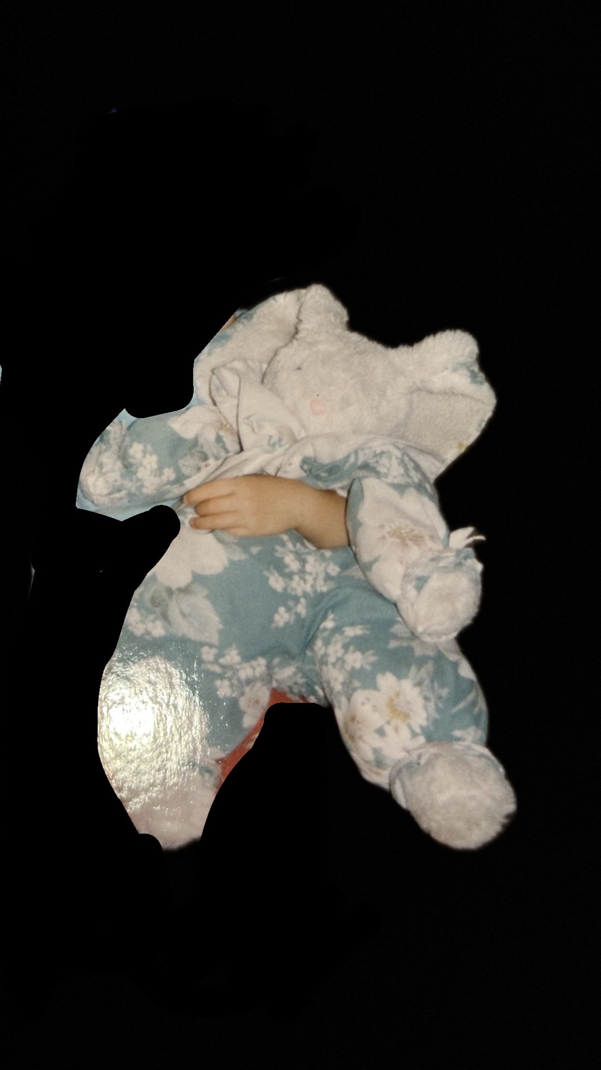 Doudou Lapin blanc vert motifs floraux