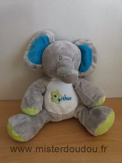 Arthur et lola Eléphant Gris bleu vert - Très bon état