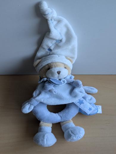 Doudou et compagnie Ours Bleu blanc etoiles petit chou - Très bon état
