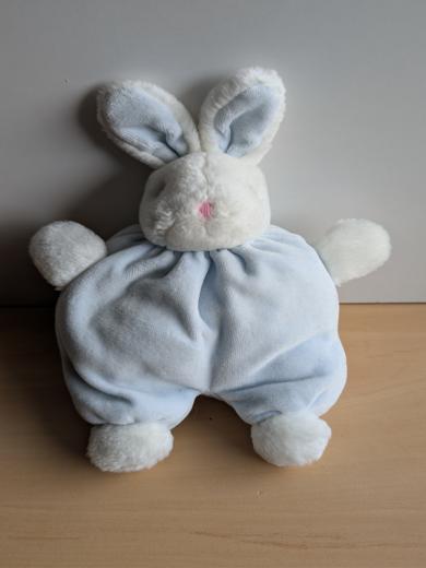 Baby baby Lapin Bleu tete en peluche blanche nez rose - Très bon état