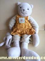 Moulin roty Chat Gris avec robe orange à fleurs - Bon état