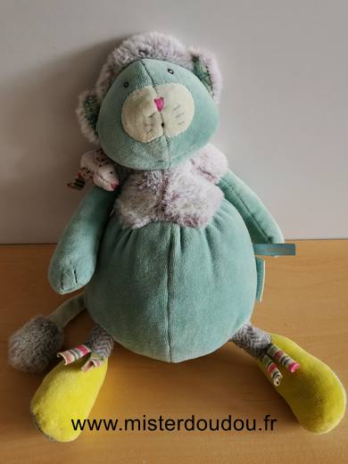 Moulin roty Chat Vert jaune souris fourrure les pachats - Très bon état