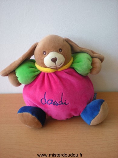 Doudi Chien Rose fushia vert bleu - Très bon état