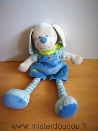 Mots d enfants Chien Salopette bleue foulard vert - Bon état