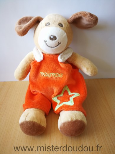Nounours Chien Beige salopette orange toutou etoile verte - Très bon état