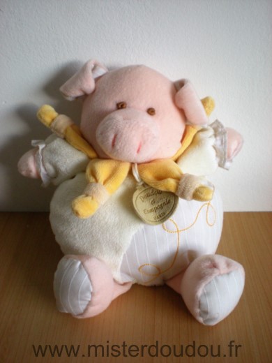 Doudou et compagnie Cochon Jaune blanc - Très bon état