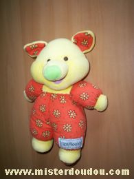 Nounours Cochon Jaune orange à fleurs - Très bon état