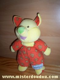 Nounours Cochon Jaune orange à fleurs - Très bon état
