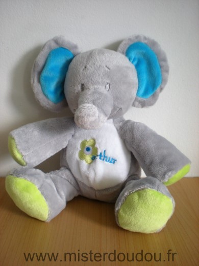 Arthur et lola Eléphant Gris blanc bleu - Très bon état