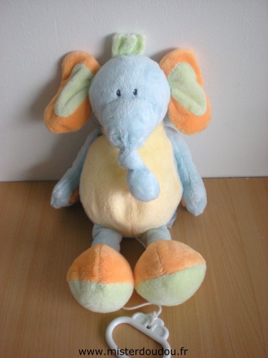Nattou Eléphant Bleu jaune orange - Très bon état