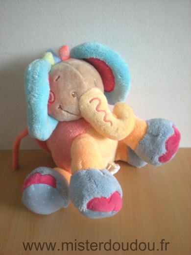 Nattou Eléphant Rose bleu orange jaune motif palmier sur le coté - Très bon état