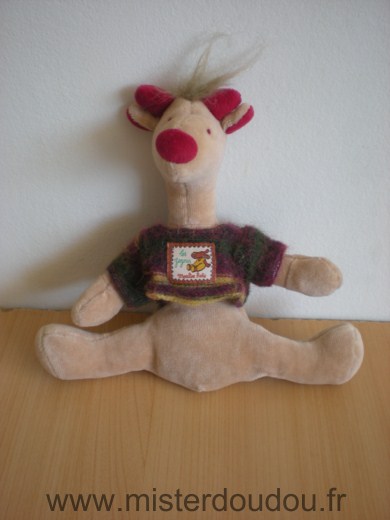 Moulin roty Girafe Beige rouge avec pull les zazous - Très bon état
