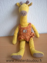 Moulin roty Girafe Jaune robe carreaux orange - Très bon état