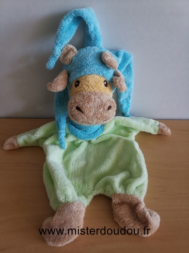 Nounours Girafe Vert jaune bonnet bleu - Très bon état
