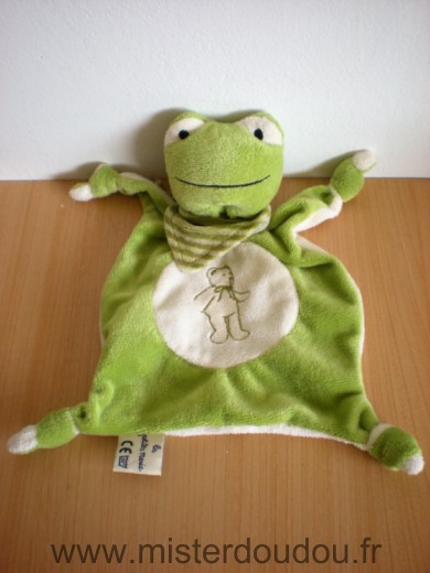 Les petites marie Grenouille Vert blanc ours brodé foulard vert raye - Très bon état
