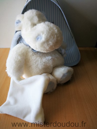 Doudou et compagnie Hippopotame Blanc bleu mouchoir blanc - Neuf