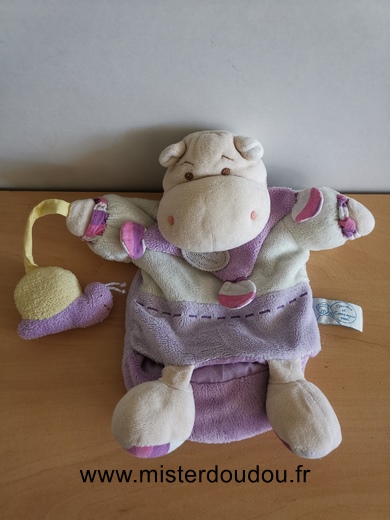 Doudou et compagnie Hippopotame Leo mauve escargot - Très bon état