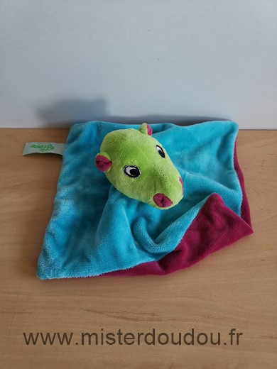 P tit bidou Hippopotame Bleu vert rose - Très bon état