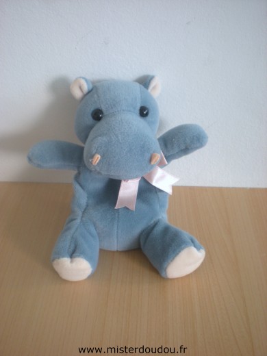 Marque Inconnue Hippopotame Bleu ruban rose - Très bon état