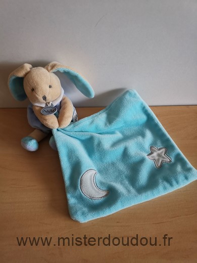 Baby nat Lapin Mauve mouchoir bleu lune etoile luminescent - Très bon état