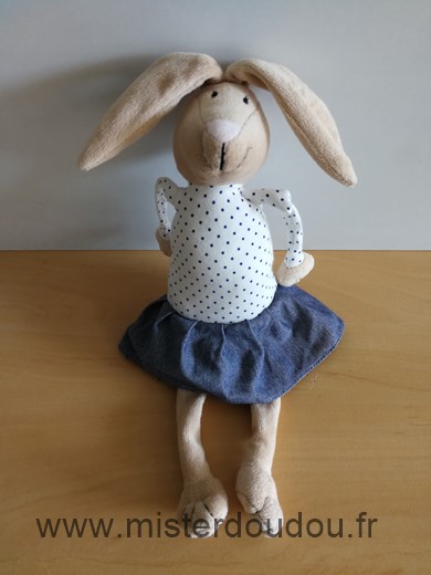Bout chou Lapin Blanc points bleu jupe jeans - Très bon état
