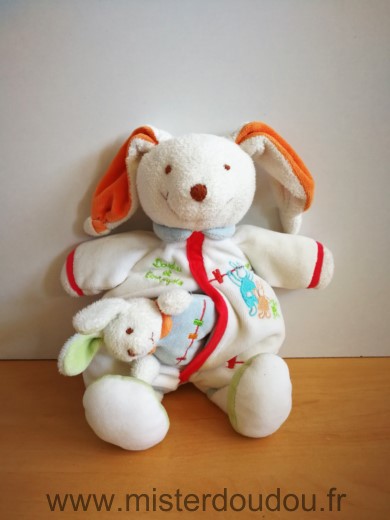 Doudou et compagnie Lapin Blanc eliot avec bebe bleu - Très bon état