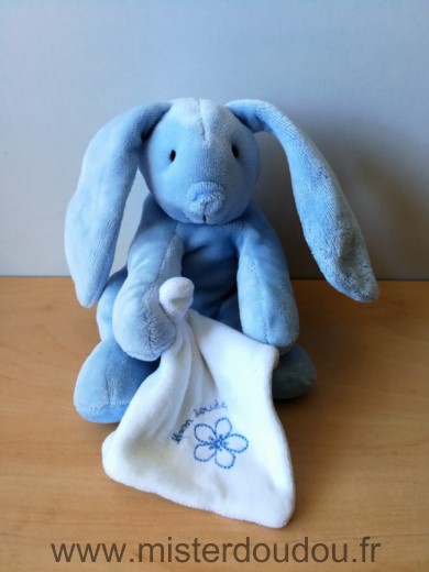 Doudou et compagnie Lapin Bleu mouchoir blanc mon doudou - Très bon état
