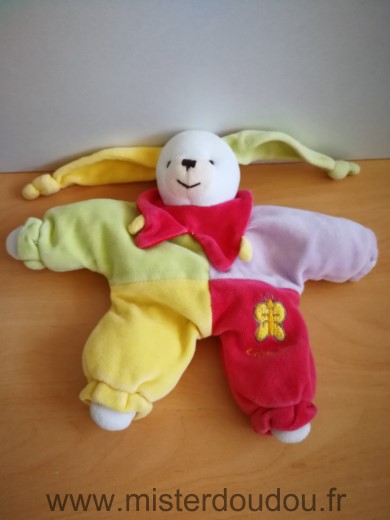Doudou et compagnie Lapin Lapinou semi plat mauve rouge jaune vert - Très bon état