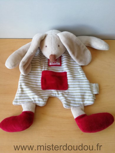 Moulin roty Lapin Beige rouge rayures 123 lapins linvosges - Très bon état