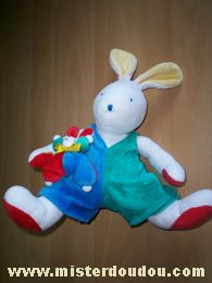 Moulin roty Lapin Blanc salopette bleue et verte - Très bon état