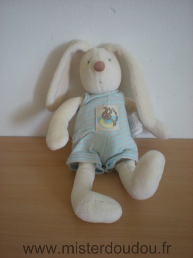 Moulin roty Lapin Ecru salopette rayée gris bleue - Très bon état