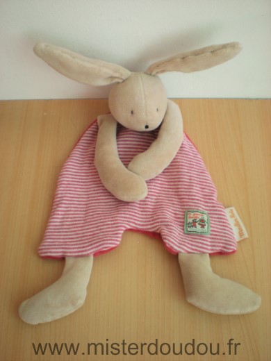 Moulin roty Lapin Sylvain la grande famille beige raye rouge dessous rouge - Très bon état