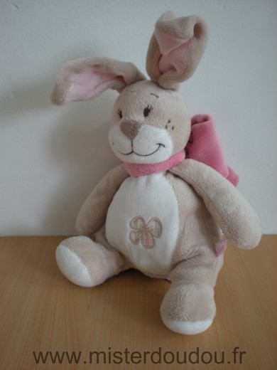 Noukie s Lapin Oscarine beige blanc noeud rose trefle - Très bon état