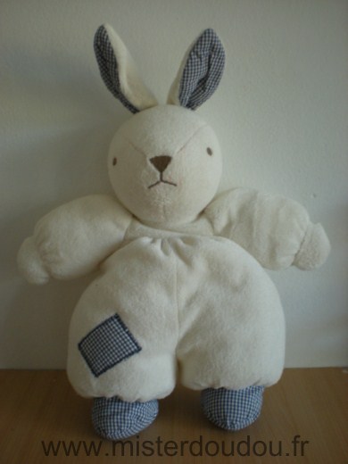 Nounours Lapin Tissus eponge blanc vichy bleu - Très bon état
