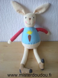Obaibi okaidi Lapin Ecru bleu avec une carotte sur le ventre - Très bon état