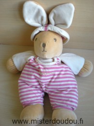 Takinou Lapin Ecru salopette et chapeau rayés rose blanc - Très bon état