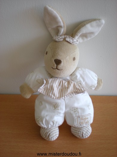 Tartine et chocolat Lapin Beige marron, tissus imprimé coeurs et fleurs - Très bon état