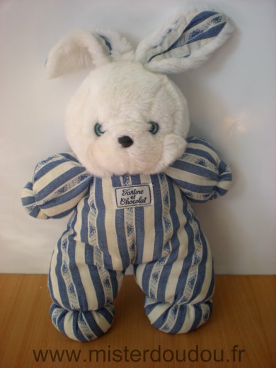 Tartine et chocolat Lapin Bleu blanc tete peluche tissu ecru bleu - Bon état
