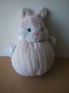Tartine et chocolat Lapin Rayé blanc rose tête en peluche blanche yeux bleus - Très bon état