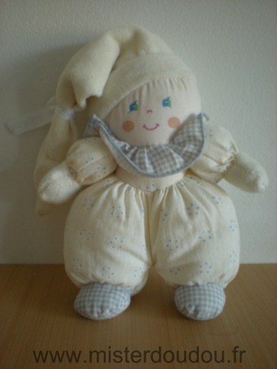 Nounours Lutin Jaune fleurs bleues bonnet jaune - Très bon état