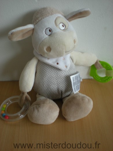 Mots d enfants Mouton Gris beige foulard blanc anneau hochet anneau dentaire - Très bon état