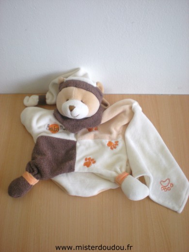 Baby nat Ours Beige marron mouchoir blanc empruntes pattes oranges - Très bon état