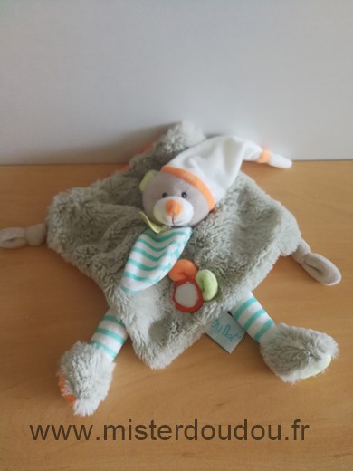 Baby nat Ours Gris orange pattes rayees bleu - Très bon état