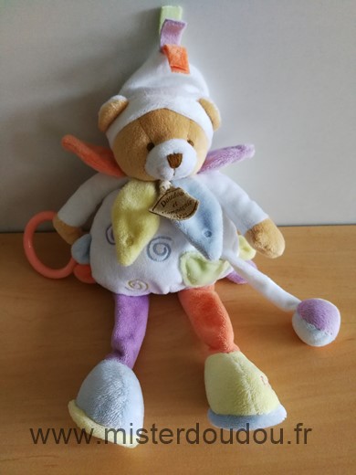 Doudou et compagnie Ours Blanc orange violet spirale - Très bon état