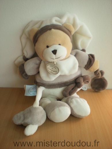 Doudou et compagnie Ours Gris marron bonnet blanc graines de doudou - Très bon état