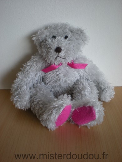 France loisirs Ours Gris rose fushi ruban rose - Très bon état