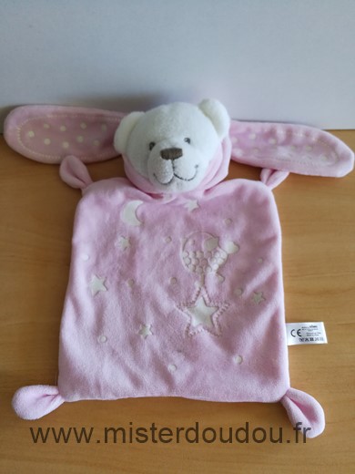 Gemo Ours Blanc deguise en lapin rose etoiles - Très bon état