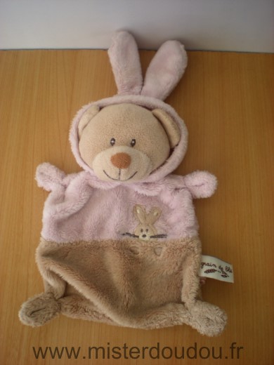 Grain de ble Ours Deguise en lapin rose beige - Très bon état