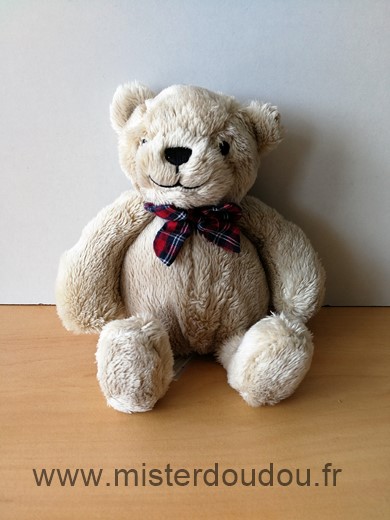 H et m Ours Beige noeurd rouge bleu - Très bon état